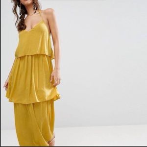 Asos tiered yellow maxi dress